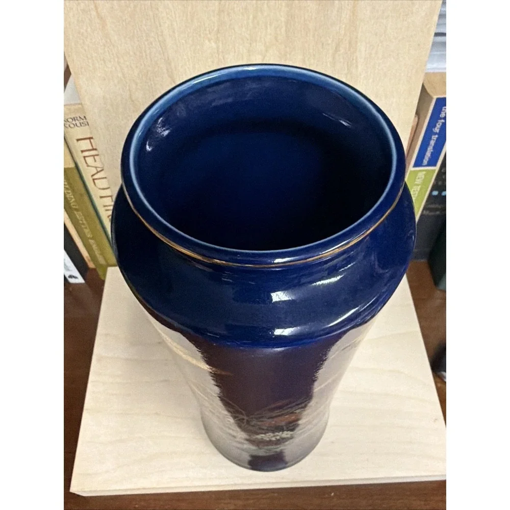 Vintage Japanese‎ Decorative Floral Vase 12 Inch Cobalt Blue
